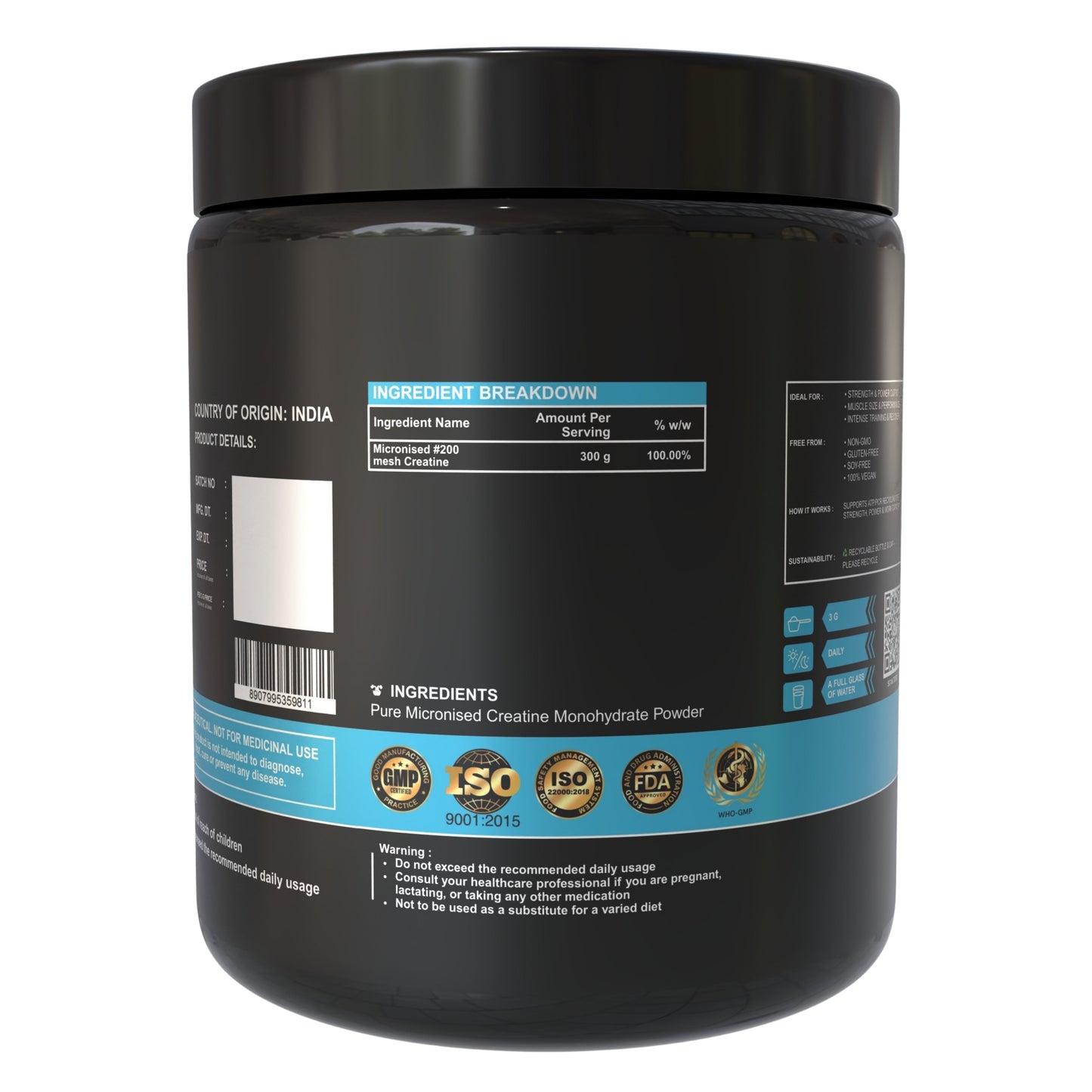 Creatine Monohydrate Powder - 300 g Strength & Performance Boost