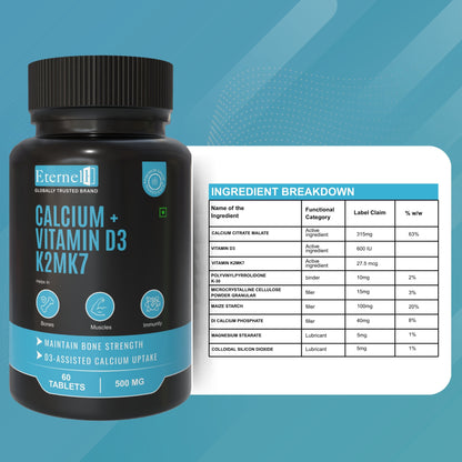 Calcium + Vitamin D3 K2 MK-7 Tablet – 500 mg