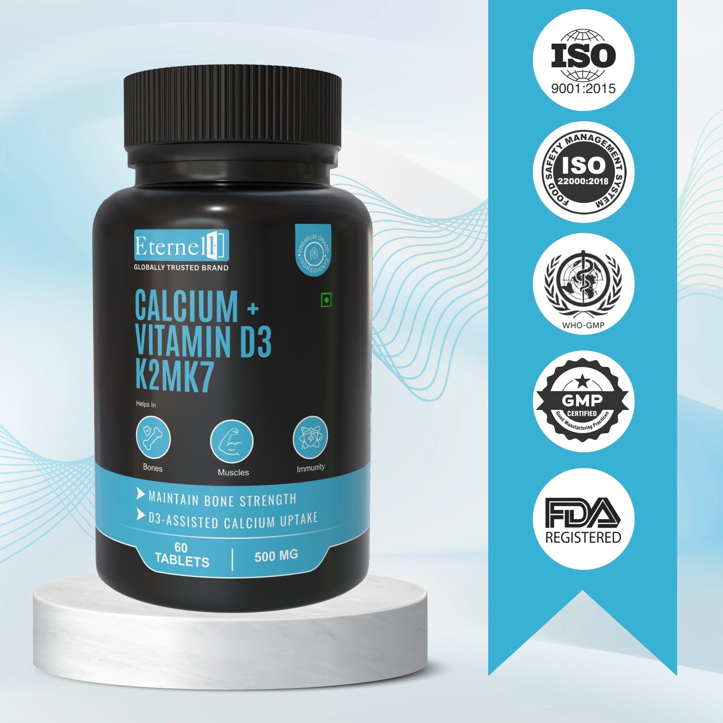Calcium + Vitamin D3 K2 MK-7 Tablet – 500 mg