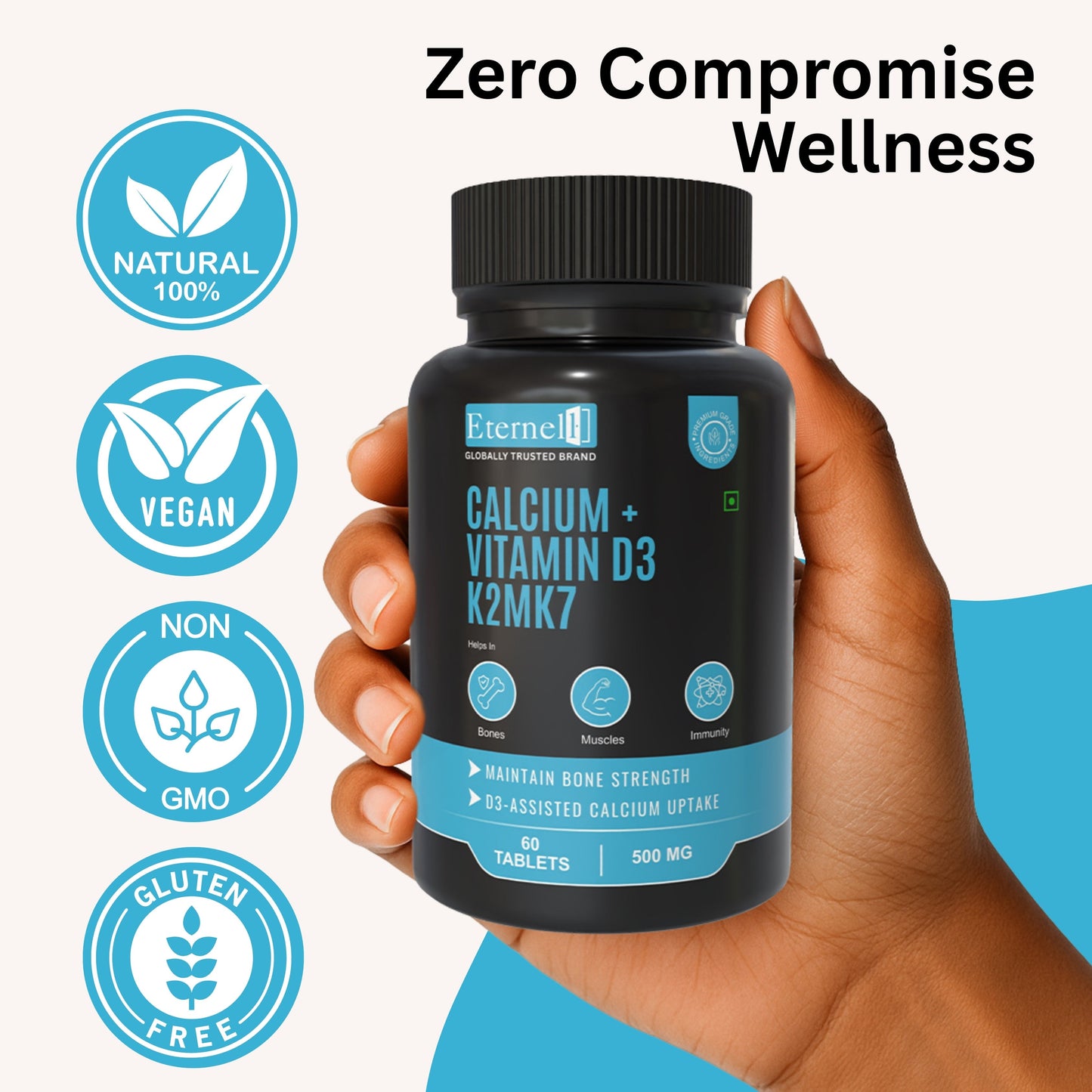 Calcium + Vitamin D3 K2 MK-7 Tablet – 500 mg