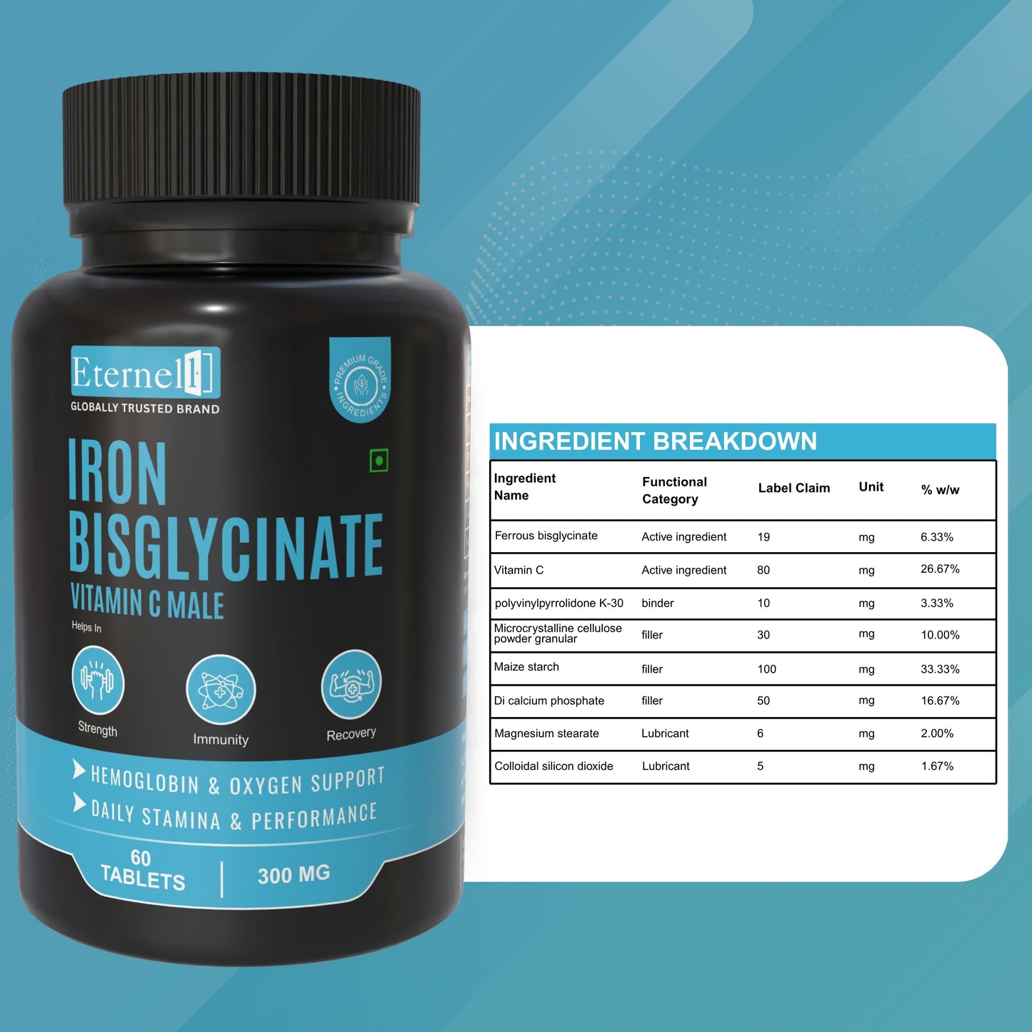 Iron Bisglycinate Vitamin C male Tablet - 300mg