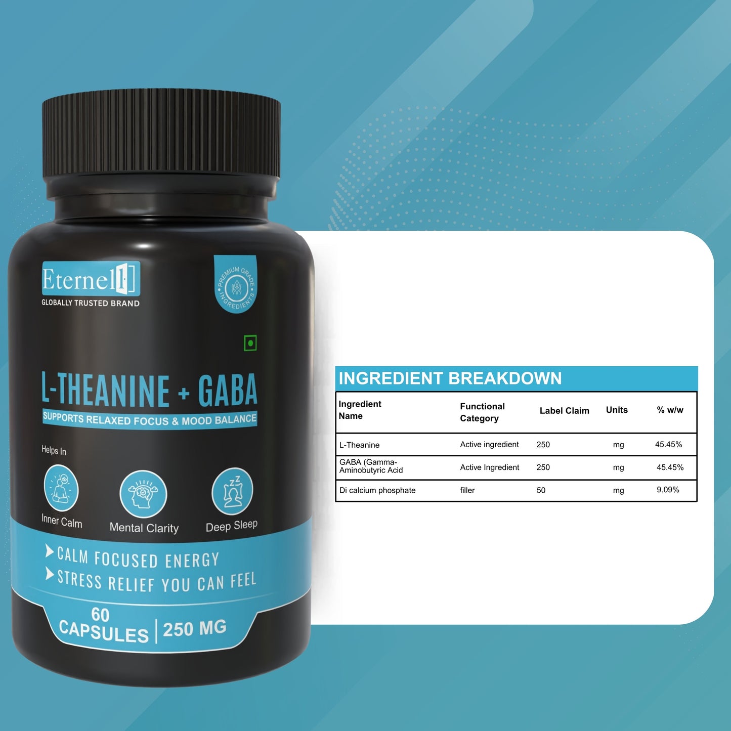 L-Theanine + GABA - 250 mg – Calm Mind & Stress Relief