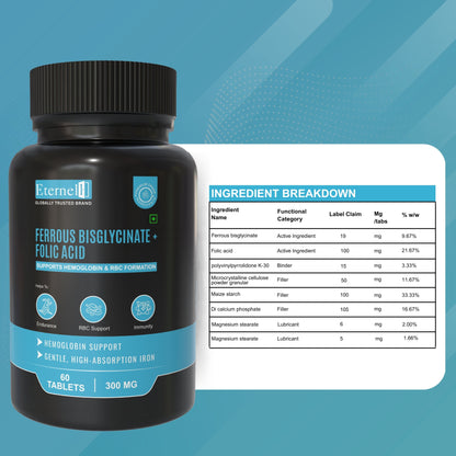 Ferrous bisglycinate + Folic acid Table - 300mg Supplement