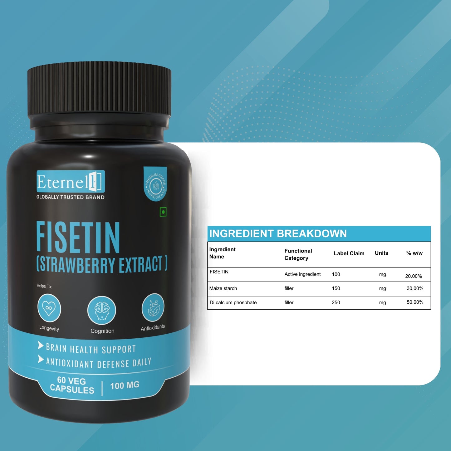 Fisetin (Strawberry Extract) 100 mg  – Anti-Aging & Cellular Health