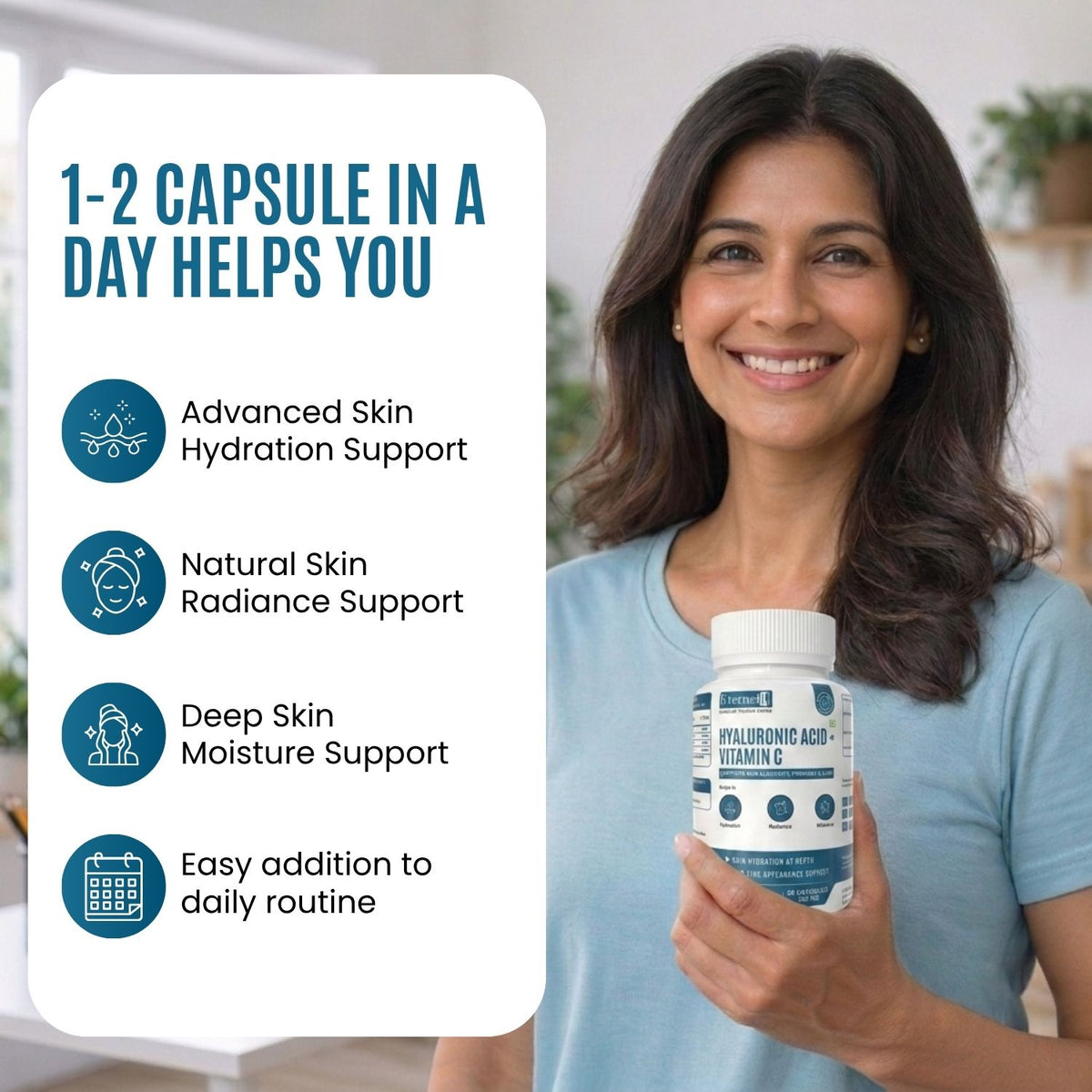 Hyaluronic Acid + Vitamin C - 500 mg Skin Hydration & Glow Support