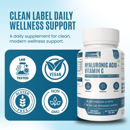 Hyaluronic Acid + Vitamin C - 500 mg Skin Hydration & Glow Support