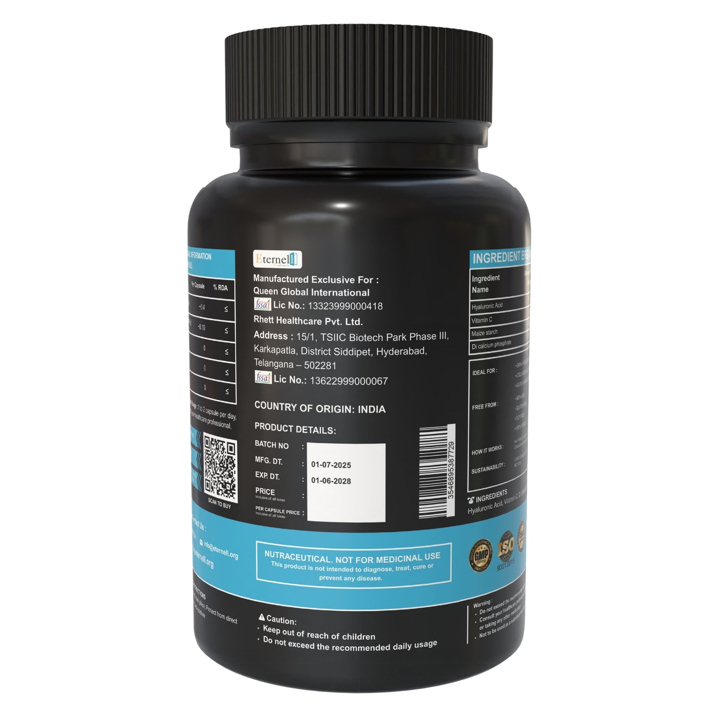 Hyaluronic Acid + Vitamin C - 500 mg Skin Hydration & Glow Support