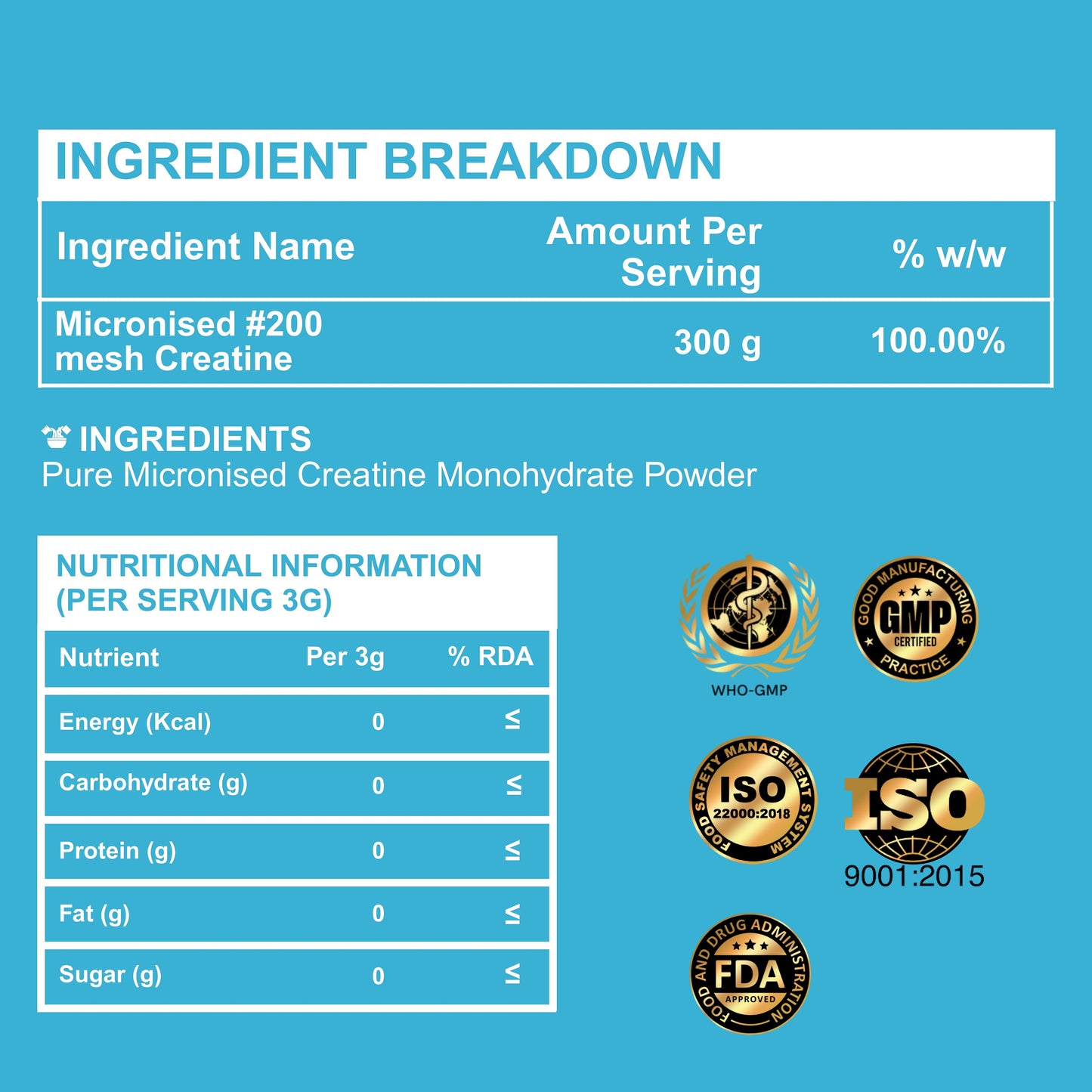 Creatine Monohydrate Powder - 300 g Strength & Performance Boost