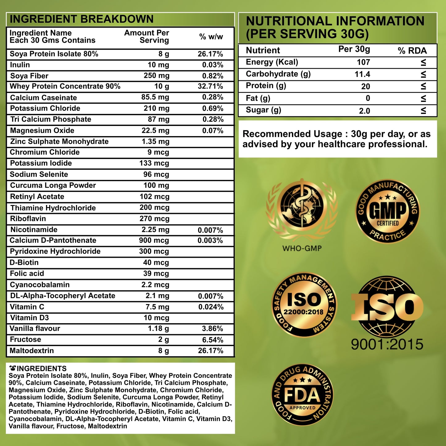 All In One Nutritional Shake Powder(Vanilla) - 500 g