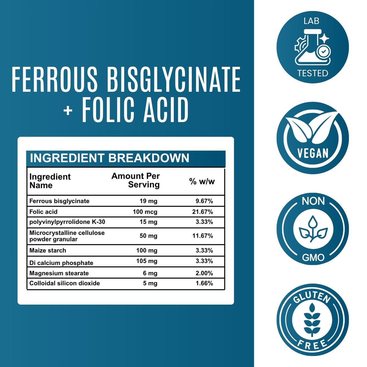 Ferrous bisglycinate + Folic acid Table - 300mg Supplement