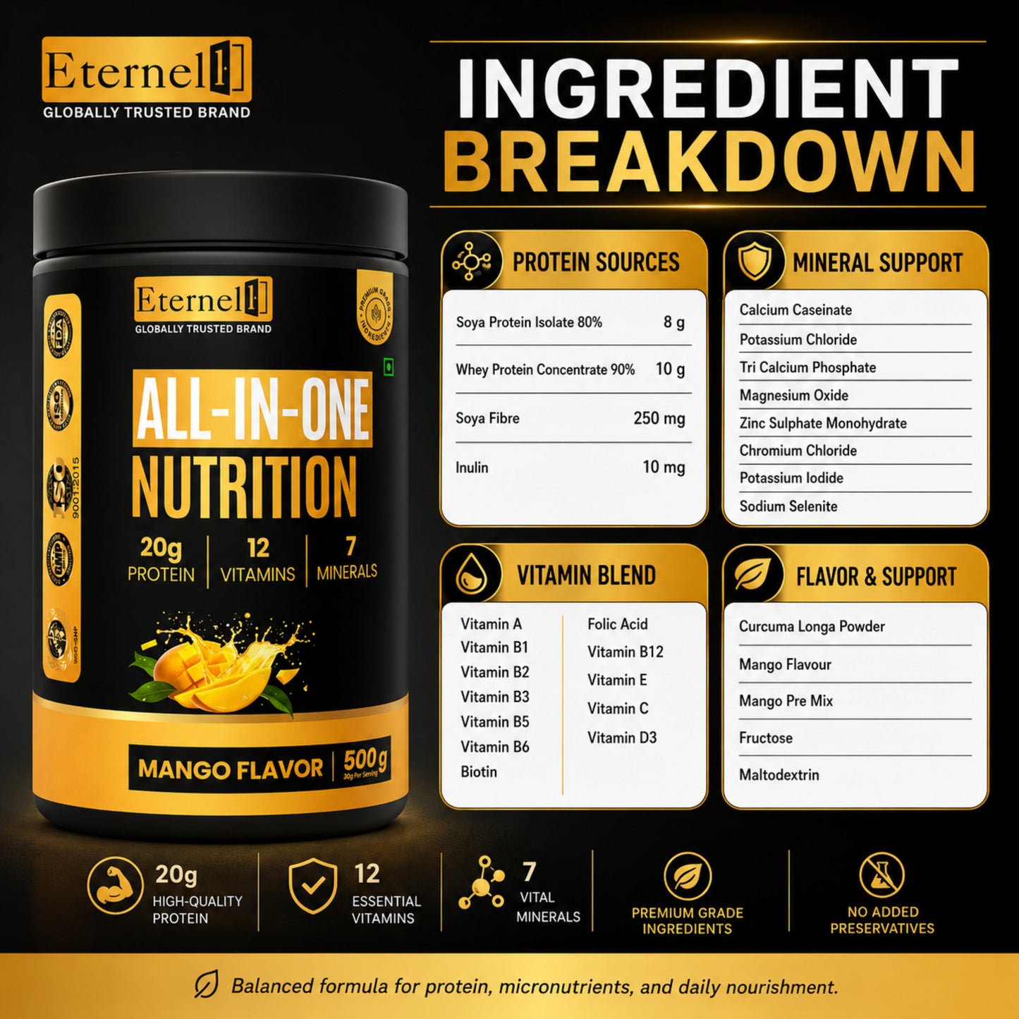 All In One Nutritional Shake Powder(Mango) - 500 g