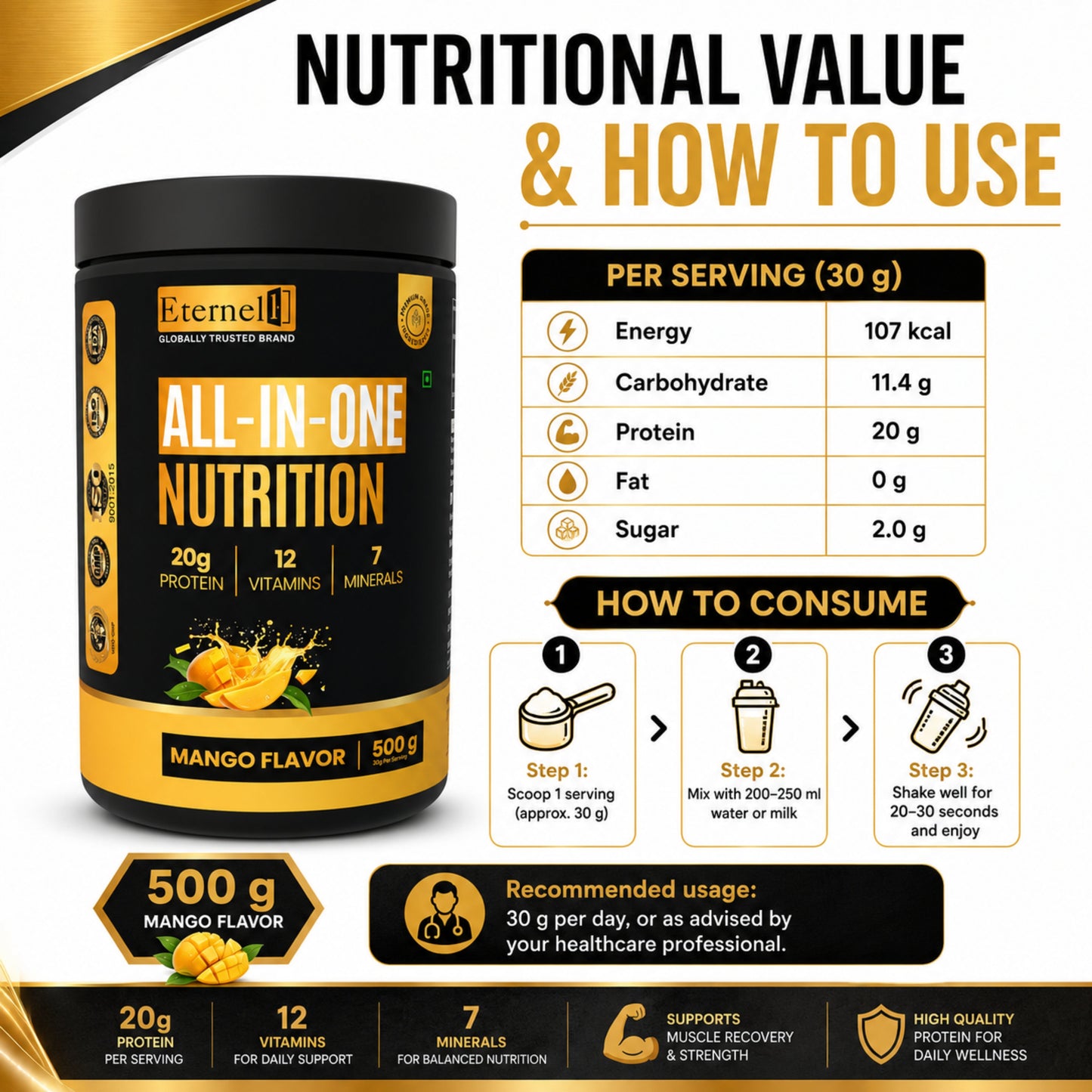 All In One Nutritional Shake Powder(Mango) - 500 g