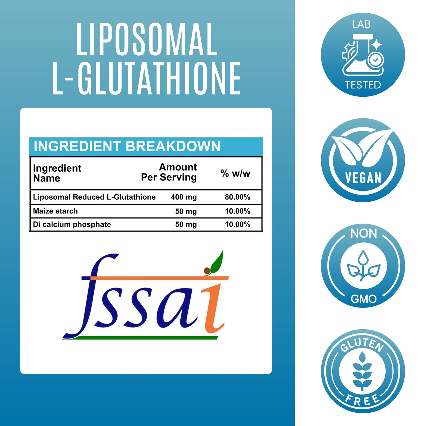 Liposomal L-Glutathione-500 mg Skin Brightening & Detox Support