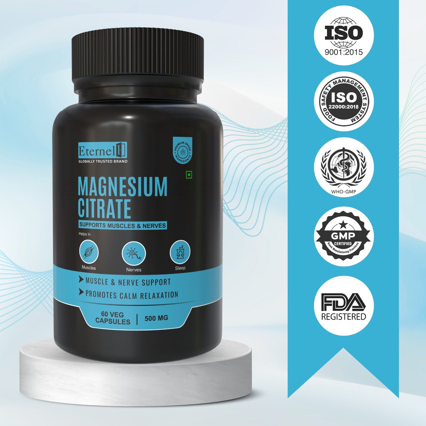 Magnesium Citrate Capsules 500 mg– Absorption & Digestive Support