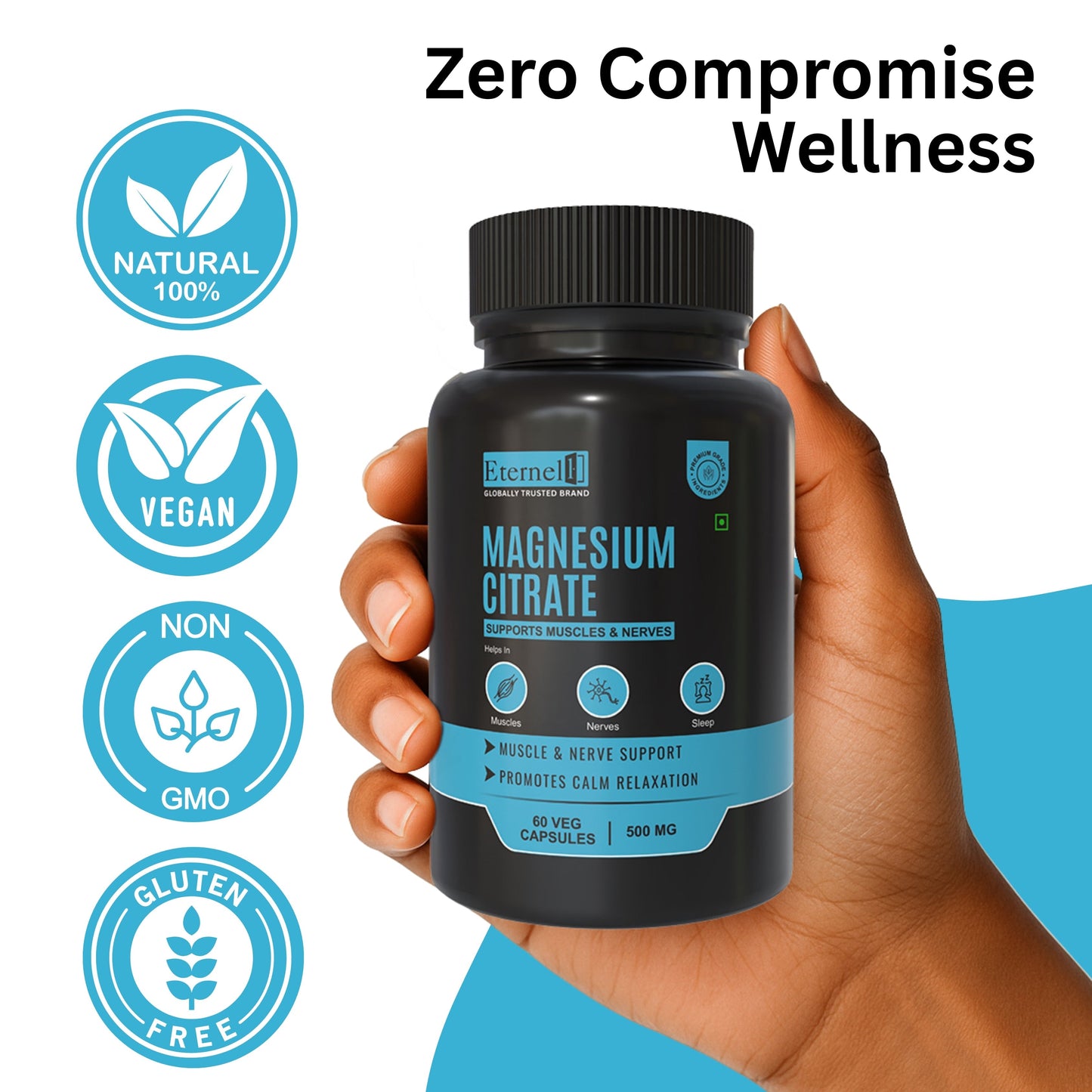 Magnesium Citrate Capsules 500 mg– Absorption & Digestive Support