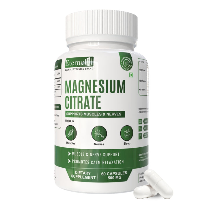 Magnesium Citrate Capsules 500 mg– Absorption & Digestive Support